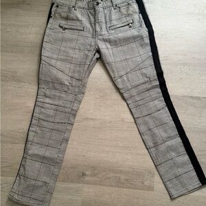 Men's Gray Plaid Jeans with Black Stripe